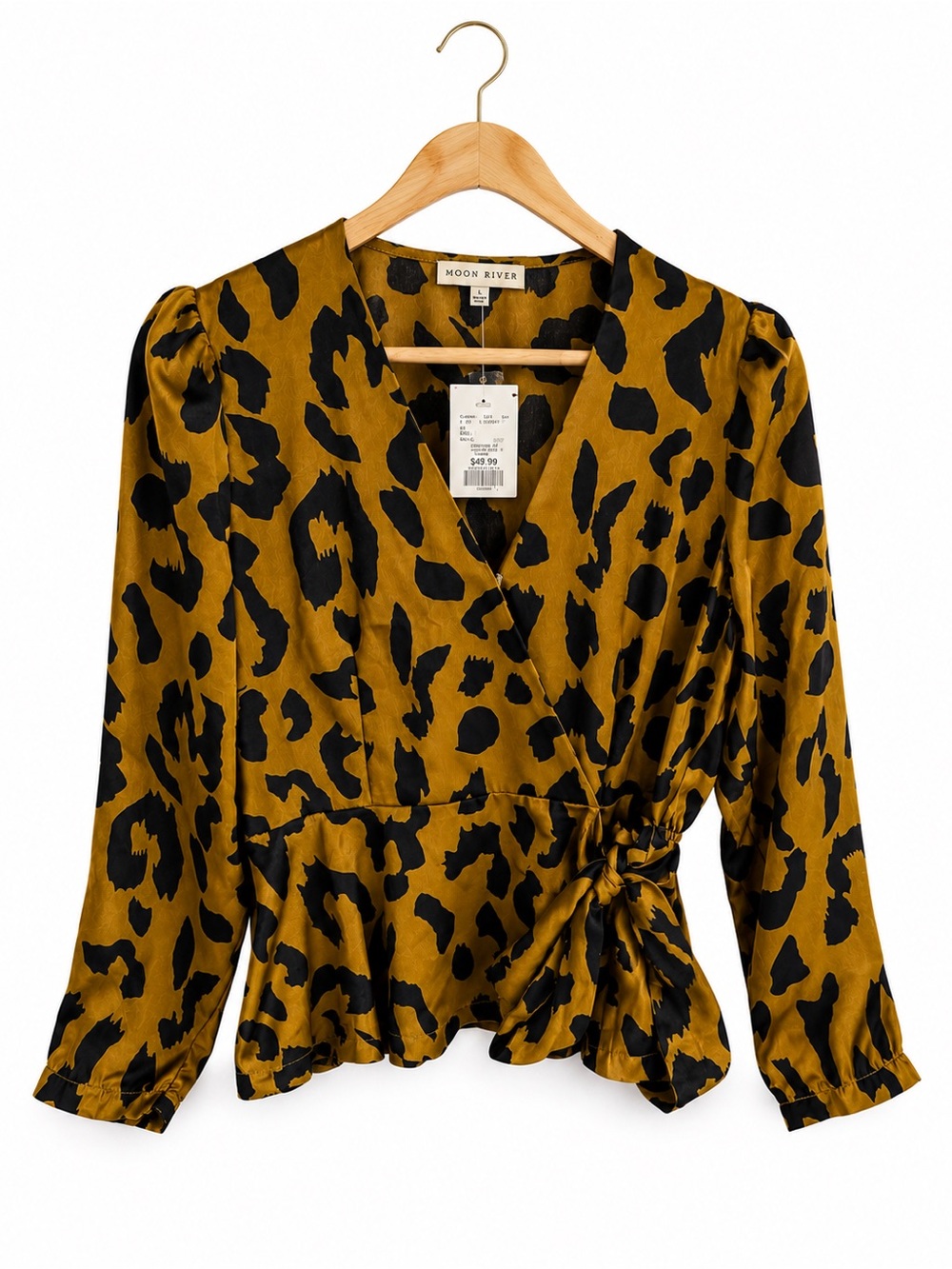 Anthropologie Moon River Leopard Wrap Peplum Blouse Size Large